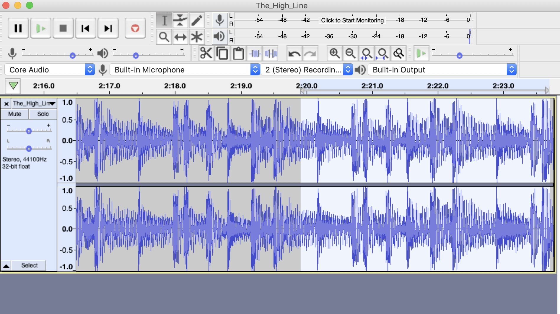 Audacity file with song in window