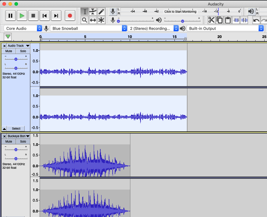 Audacity window with top track highlighted